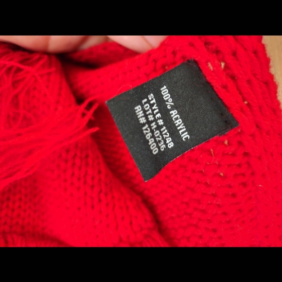 Original Antthony Button Side Fringe Chunky Cowl Neck Red Tight Knit Poncho - Picture 6 of 7